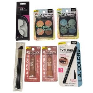 NEW LA Colors Makeup Lot of 7 – Eyeshadow, Lipstick, Eyeliner, Lashes, Brush Duo